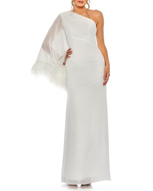 Mac Duggal One-Shoulder Feather Gown in at 0
