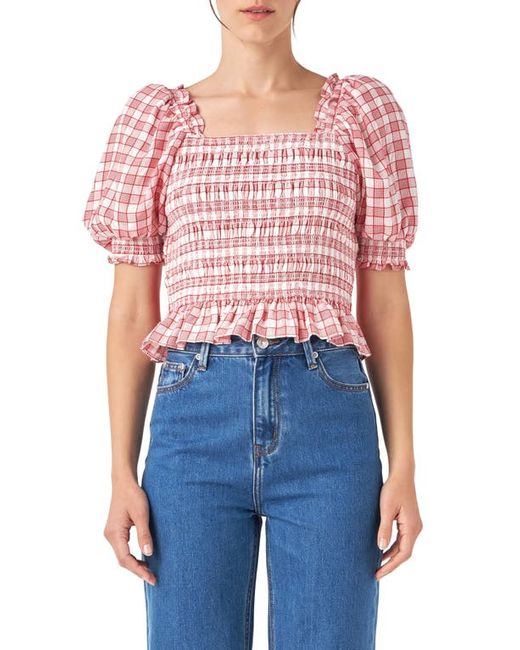 English Factory Check Smocked Bow Accent Top in at