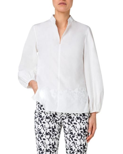 Akris Punto Long Sleeve Cotton Popover Blouse in at
