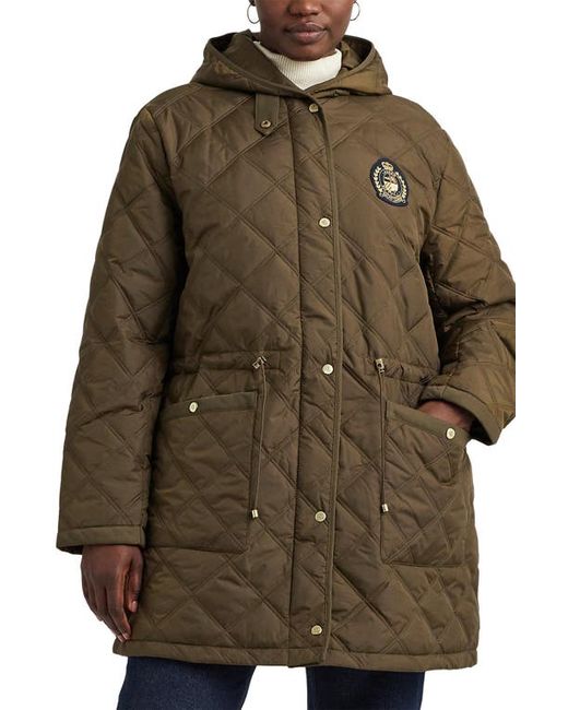 Lauren Ralph Lauren Crest Embroidered Patch Hooded Quilted Jacket in at 2X