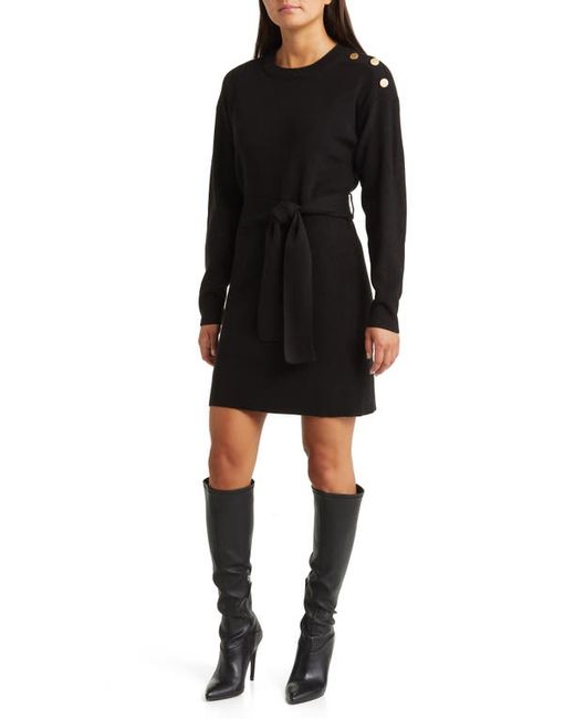 Charles Henry Long Sleeve Belted Mini Sweater Dress in at X-Small