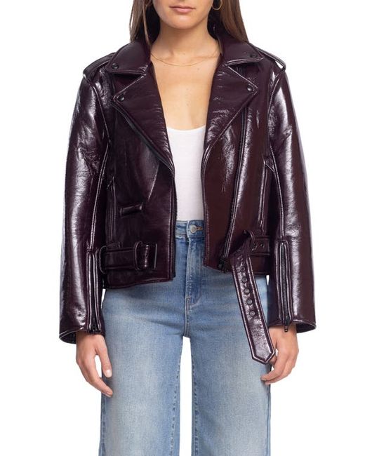 Blank NYC Shiny Crinkle Faux Leather Moto Jacket in at X-Small