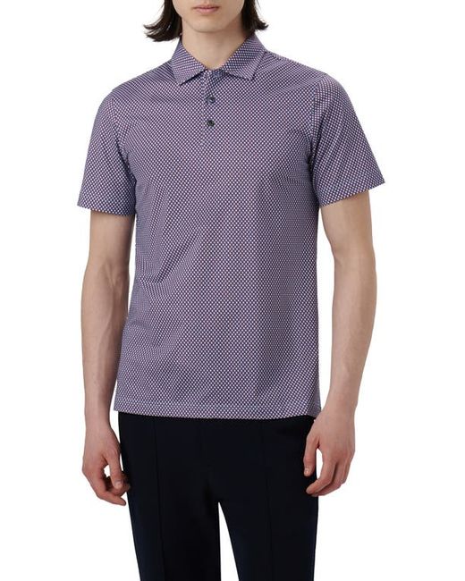 Bugatchi OoohCotton Geo Print Polo in Blue/Burgundy at Small