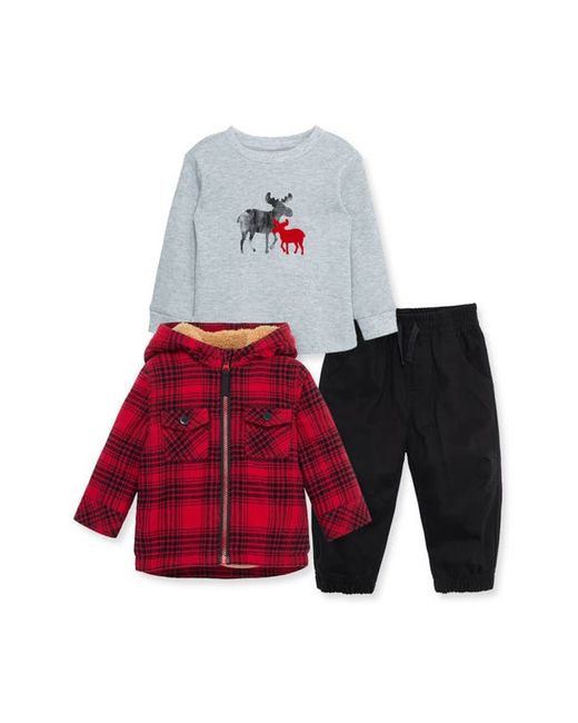 Little Me Plaid Jacket Long Sleeve Shirt Joggers Set in at 12M