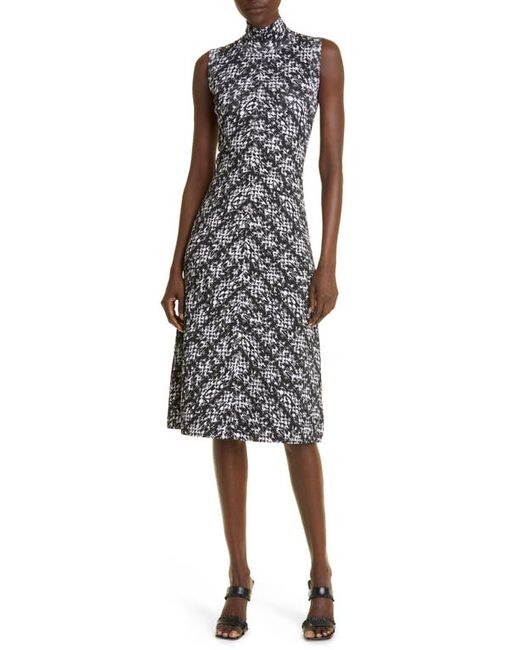 St. John Collection Tweed Print Sleeveless Jersey Dress in Ecru/Black at X-Small