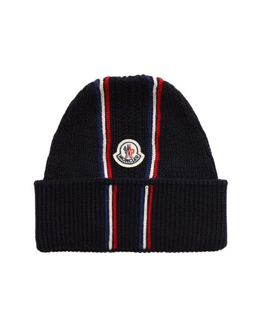 Moncler Tricolor Stripe Wool Beanie in at