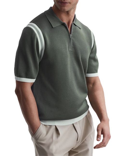 Reiss Bradley Zip Piqué Polo in Sage at Small
