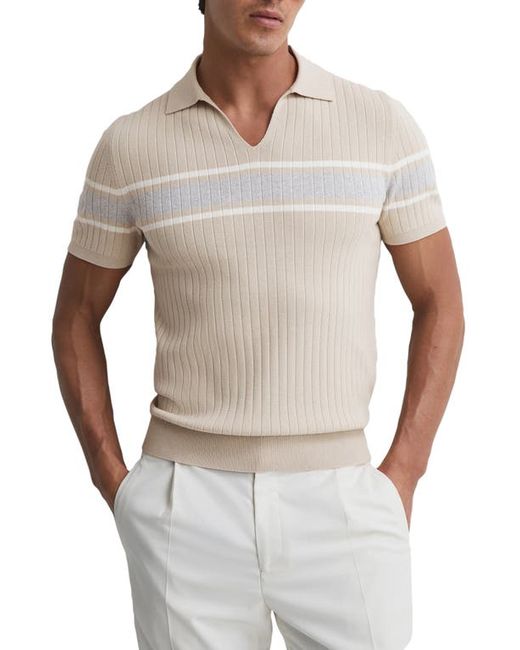 Reiss Billingsgate Rib Cotton Blend Polo in Stone/White at Small