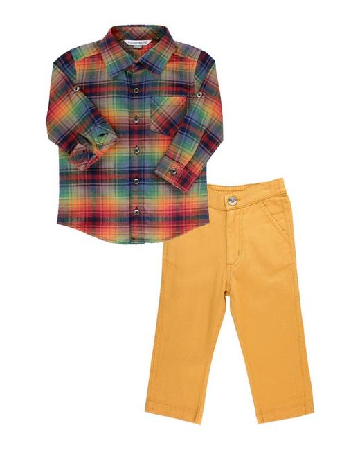 RuggedButts Story Plaid Button-Up Shirt Chino Pants Set in at 3-6M