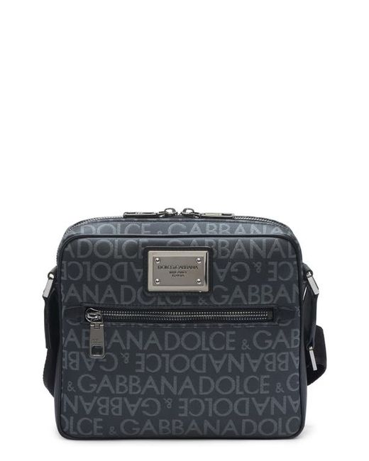 Dolce & Gabbana Logo Plaque Jacquard Crossbody Bag in Black/Grey at