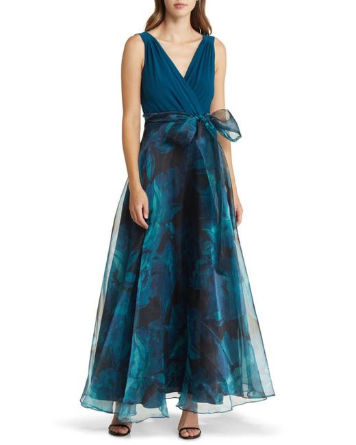 Eliza J Mixed Media Sleeveless A-Line Gown in at 2