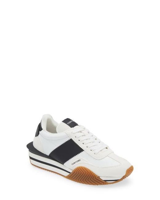 Tom Ford James Mixed Media Low Top Sneaker in White/Black/Cream at 7