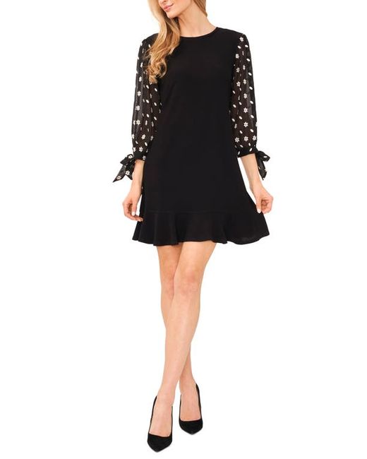 Cece Embroidered Mixed Media Shift Dress in at X-Small