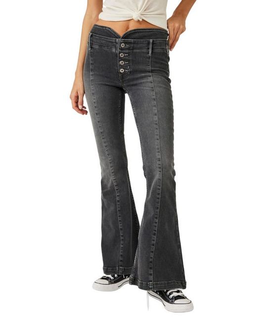 Free People After Dark Exposed Button Mid Rise Flare Jeans in at 24