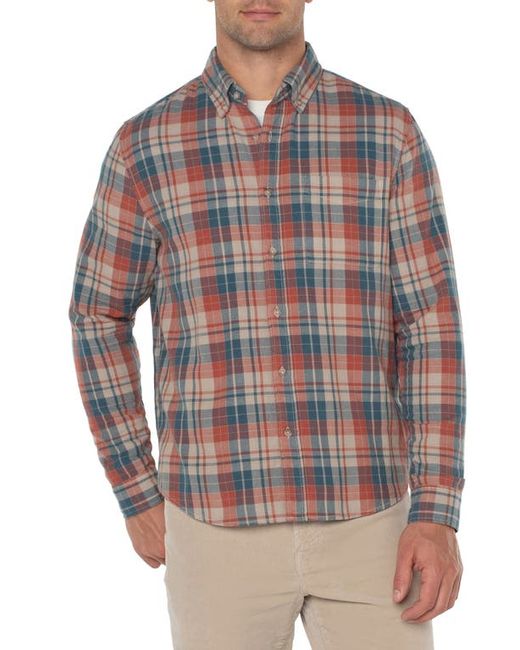 Liverpool Los Angeles Plaid Button-Down Shirt in Oat/Teal Multi at Large