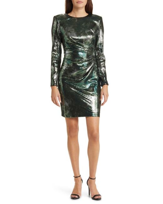 Vince Camuto Ruched Sequin Long Sleeve Body-Con Dress in at 0