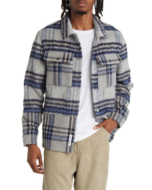 Native Youth Brushed Plaid Overshirt in Grey at Small