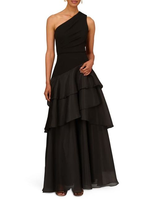 Aidan Mattox by Adrianna Papell Tiered One-Shoulder Ballgown in at 12