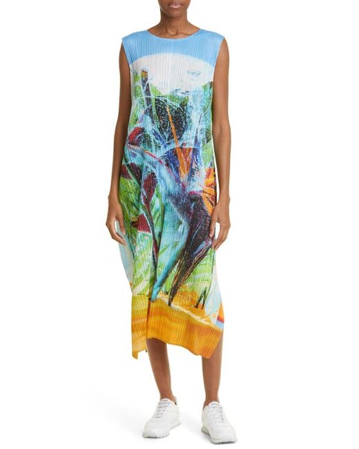Pleats Please By Issey Miyake Tropical Winter Print Sleeveless Midi Dress in at 3