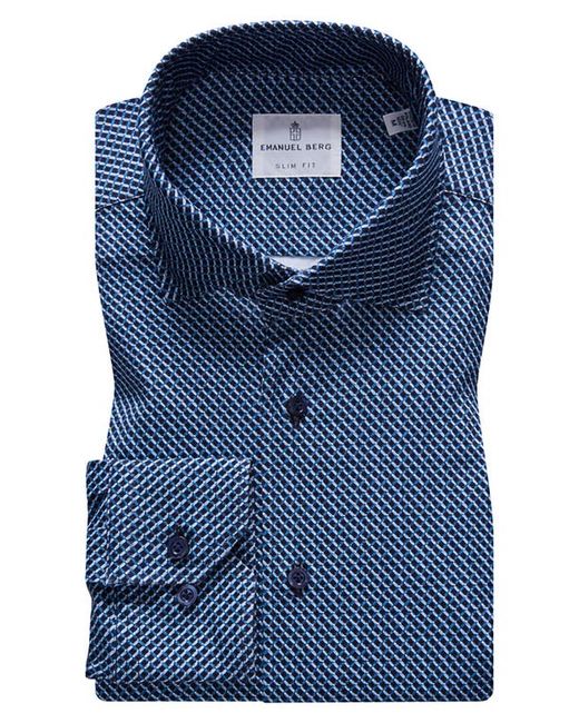 Emanuel Berg 4Flex Slim Fit Geometric Print Knit Button-Up Shirt in at Small