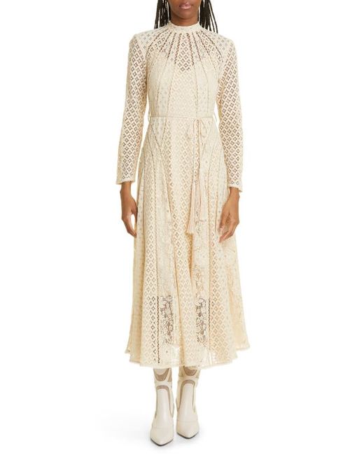 Zimmermann Mixed Lace Panel Long Sleeve Cotton Blend Dress in at 0
