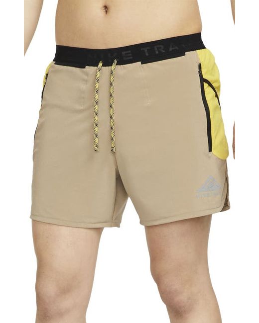 Nike Second Sunrise 5-Inch Brief Lined Trail Running Shorts in Sulfur/Coconut Milk at