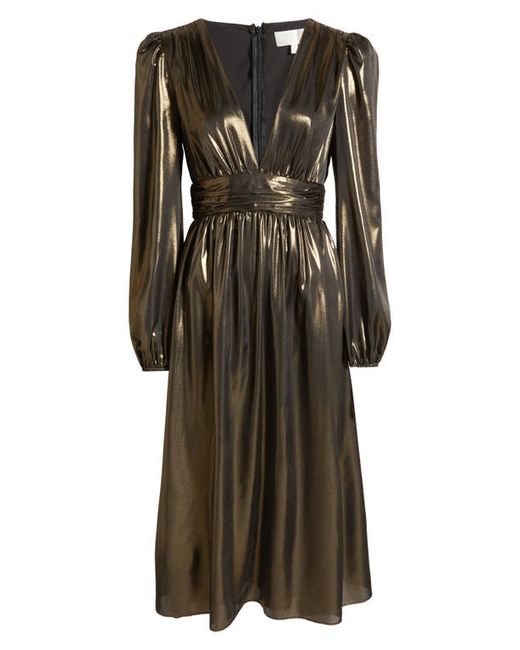Wayf Plunge Neck Long Sleeve Metallic Lamé Dress in at X-Small