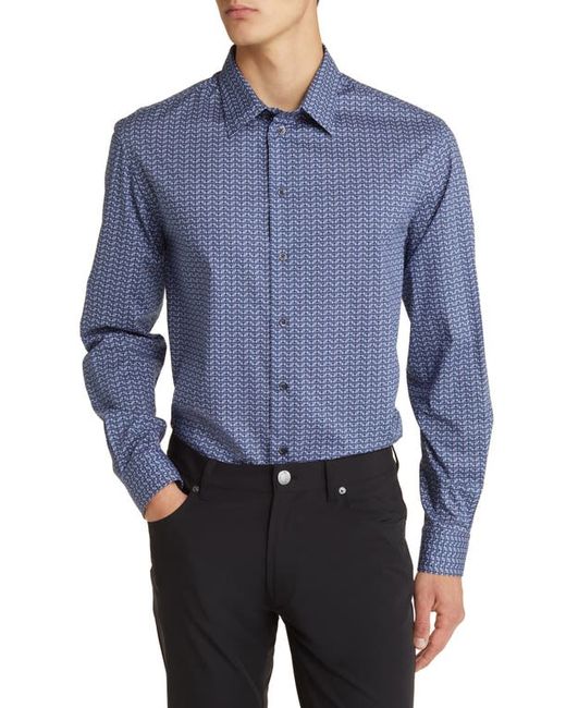 Emporio Armani Geo Box Stretch Button-Up Shirt in Blue/Light at Small