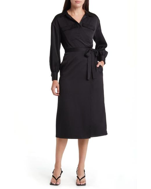 French Connection Harlow Long Sleeve Satin Midi Wrap Dress in at