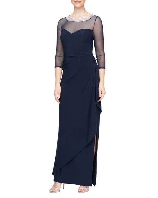 Alex Evenings Embellished Illusion Neck Matte Jersey Gown in at 10