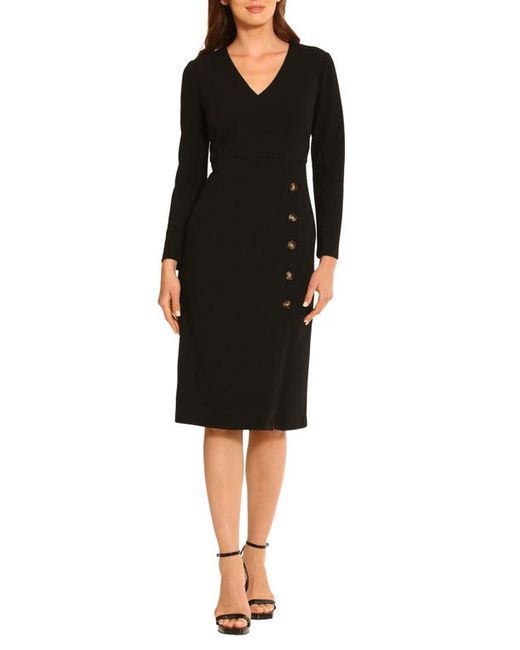 Maggy London V-Neck Long Sleeve Midi Dress in at 0