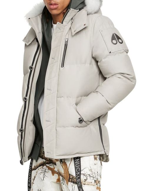 Moose Knuckles 3Q Down Jacket in Storm Grey W/Nat Shearling at Small
