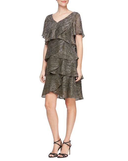 Sl Fashions Tiered Shimmer Metallic Flutter Sleeve Dress in at 6