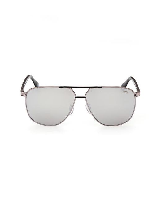 Bmw 61mm Geometric Sunglasses in Shiny Palladium/Smoke Mirror at