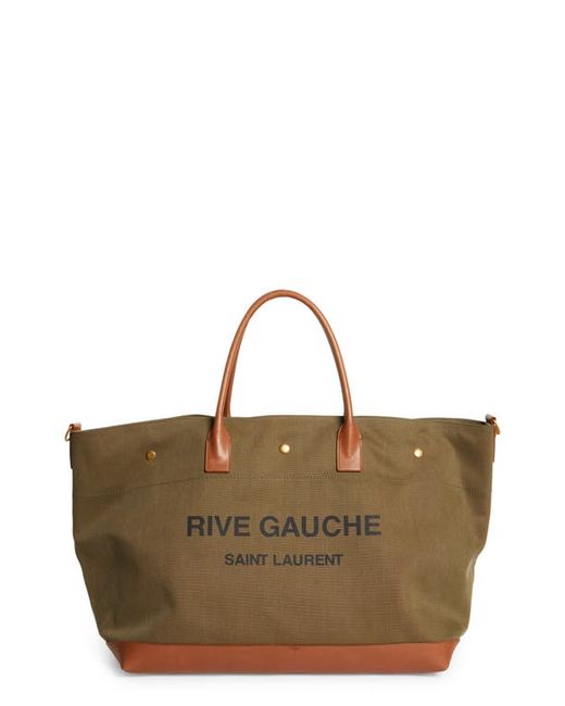Saint Laurent Rive Gauche Logo Cotton Canvas Tote in Brick at