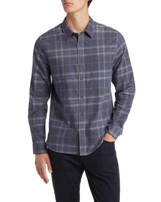 Vince Plaid Cotton Corduroy Button-Up Shirt in Iris Blue/Chalk at Small