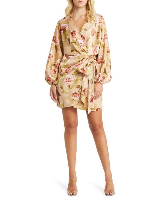 Wayf Amour Long Sleeve Linen Blend Wrap Dress in at X-Small