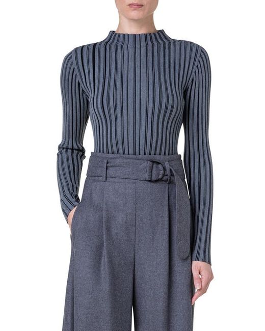 Akris Punto Vertical Stripe Wool Milano Stitch Sweater in at