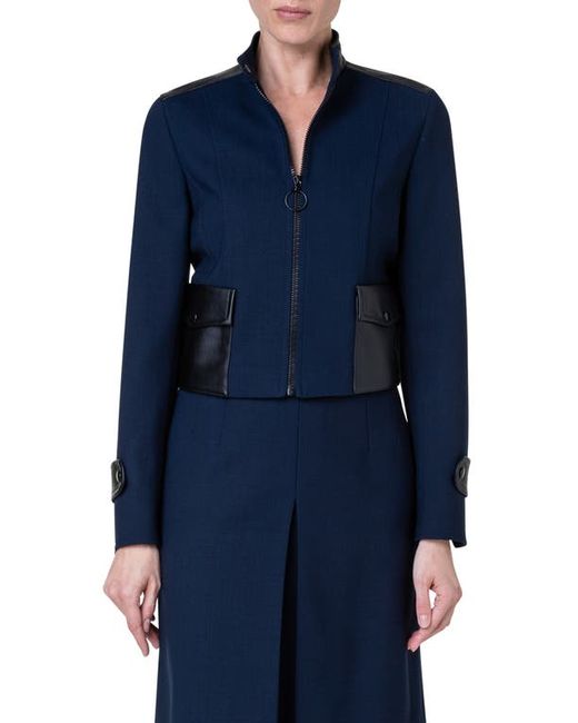 Akris Punto Faux Leather Stretch Wool Jacket in at 2