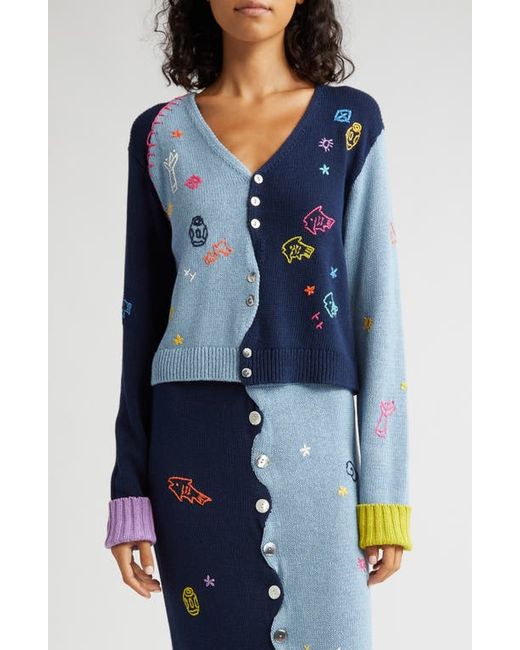 Yanyan Curious Embroidered V-Neck Cardigan in at X-Small