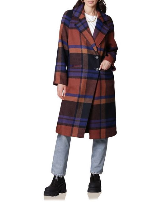 Avec Les Filles Walker Relaxed Fit Plaid Coat in Navy/Rust at X-Small