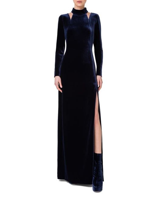Akris Cutout Detail Long Sleeve Stretch Velvet Gown in at 6