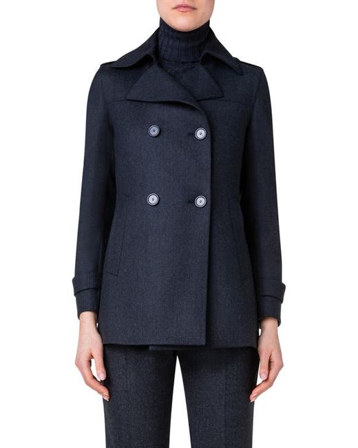 Akris Double Breasted Stretch Wool Face Coat in at