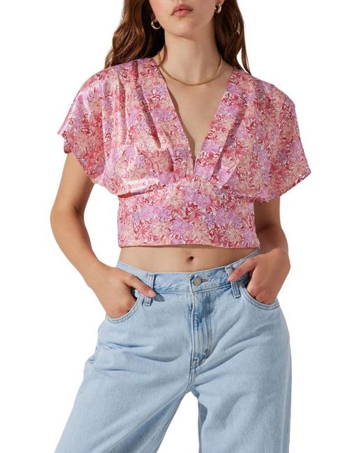 ASTR the Label Tie Back Crop Satin Blouse in at X-Small