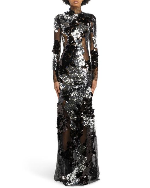 Tom Ford Long Sleeve Sequin Mesh Gown in Black at 2 Us