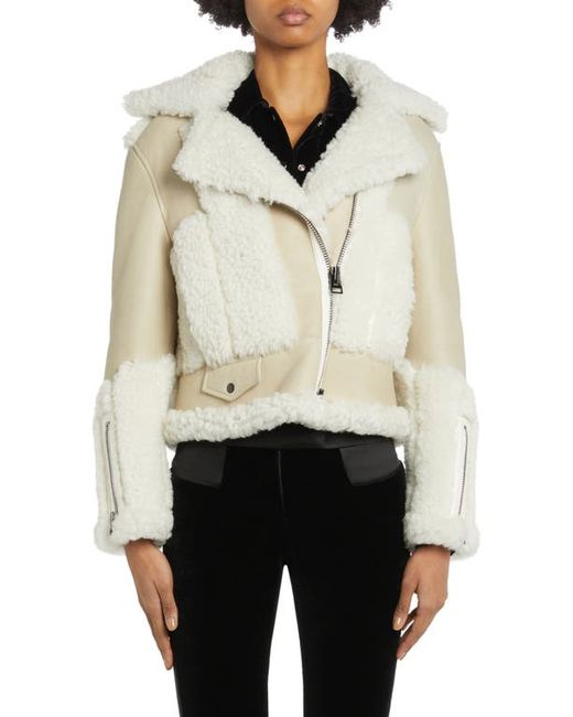 Tom Ford Patchwork Genuine Shearling Moto Jacket in at 4 Us