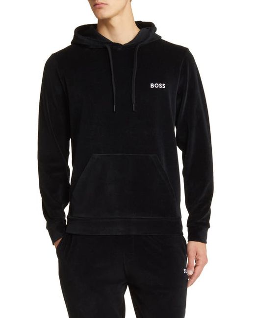 Boss Heritage Logo Embroidered Velour Lounge Hoodie in at Small