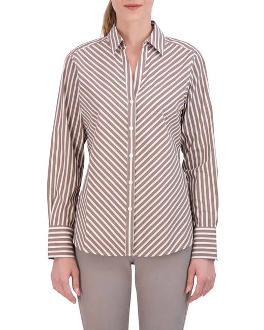 Foxcroft Mary Stripe Stretch Button-Up Shirt in at 8