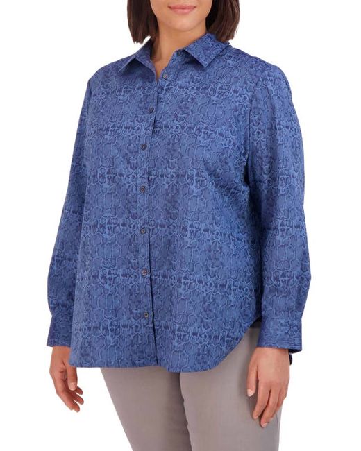 Foxcroft Croc Jacquard Cotton Blend Button-Up Shirt in at 1X