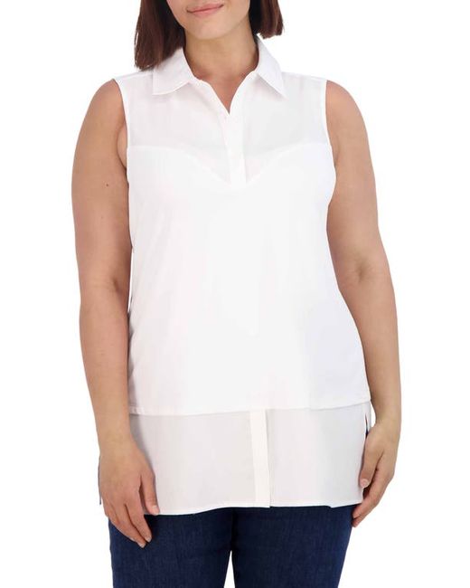 Foxcroft Mixed Media Sleeveless Button-Up Shirt in at 1X